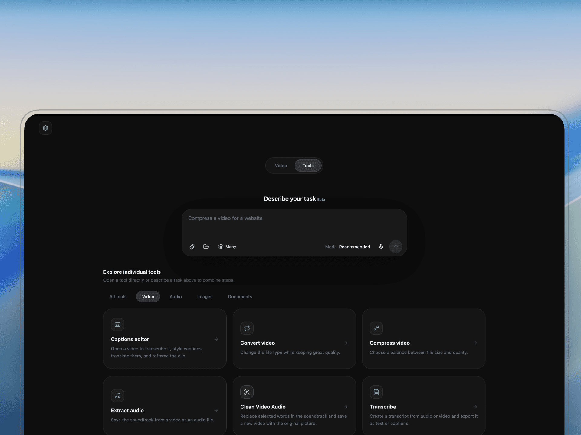 Deyn Studio media assistant and tool selection screen